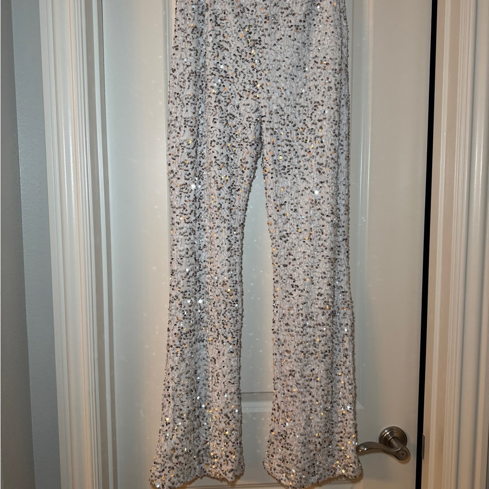 Pretty Little Things Silver Sequined bell bottom pants